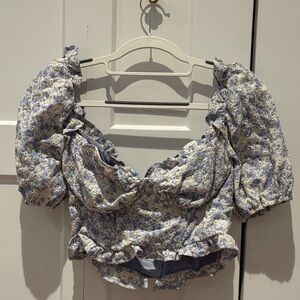 Emory Park Blue and Cream Floral Blouse